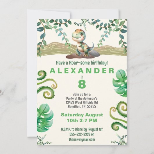 Dinosaur Geburtstagsparty Einladung (Vorderseite)