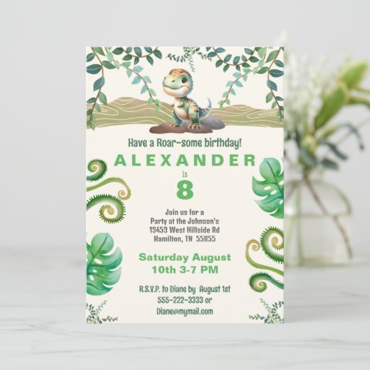 Dinosaur Geburtstagsparty Einladung (Stehend Vorderseite)