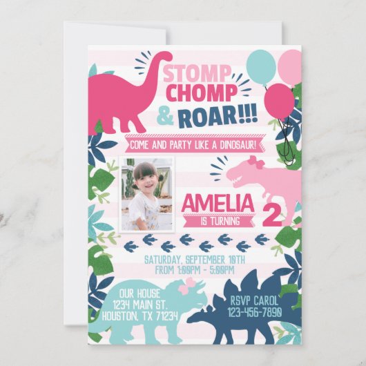 Dinosaur Geburtstagsparty Einladung (Vorderseite)