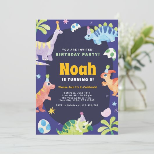 Dinosaur Geburtstagsparty Einladung (Stehend Vorderseite)