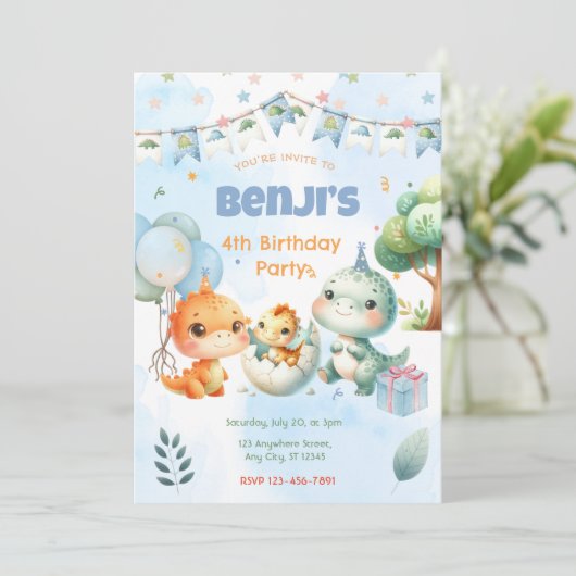 Dinosaur Geburtstagsparty Einladung (Stehend Vorderseite)