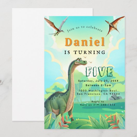 Dinosaur Geburtstagsparty Einladung (Vorne/Hinten)