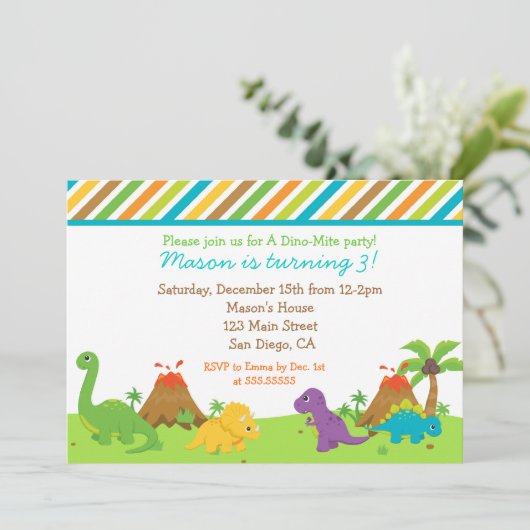 Dinosaur Geburtstagsparty Einladung (Stehend Vorderseite)