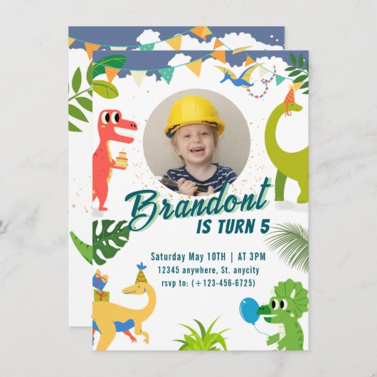 Dinosaur Geburtstagsparty Einladung (Vorne/Hinten)