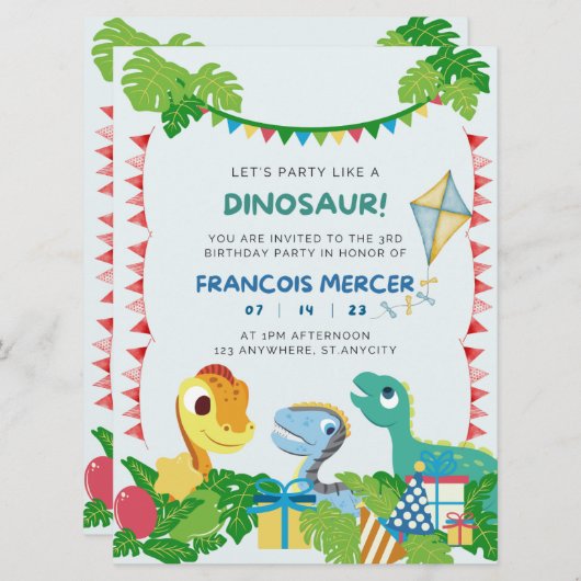 Dinosaur Geburtstagsparty Einladung (Vorne/Hinten)