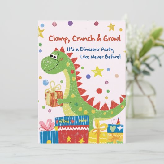 Dinosaur Geburtstagsparty Einladung (Stehend Vorderseite)