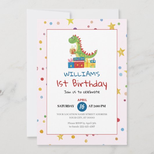 Dinosaur Geburtstagsparty Einladung (Rückseite)
