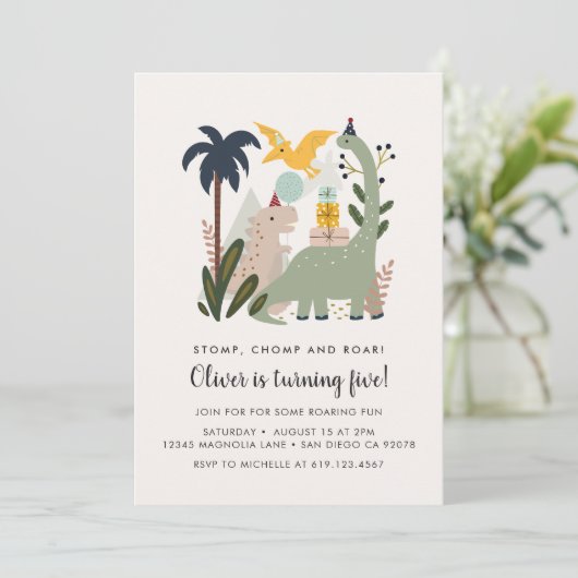 Dinosaur Geburtstagsparty Einladung (Stehend Vorderseite)