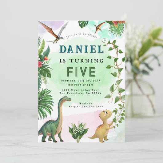 Dinosaur Geburtstagsparty Einladung (Stehend Vorderseite)