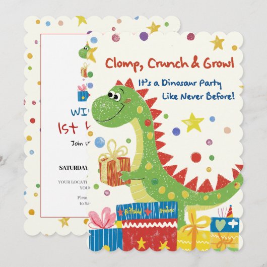 Dinosaur Geburtstagsparty Einladung (Vorne/Hinten)