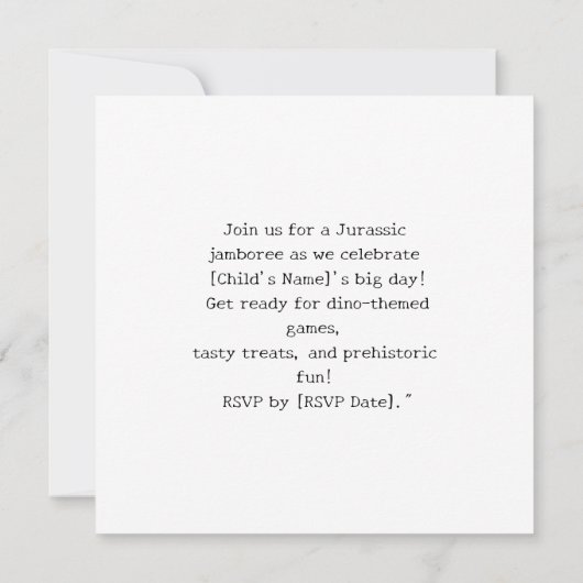 Dinosaur Geburtstagsparty Einladung (Rückseite)