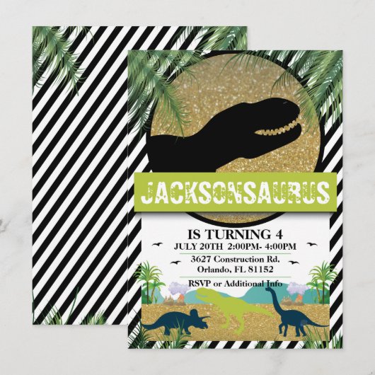 Dinosaur Geburtstagsparty Einladung (Vorne/Hinten)