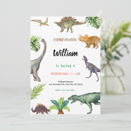 Dinosaur Geburtstagsparty Einladung (Stehend Vorderseite)