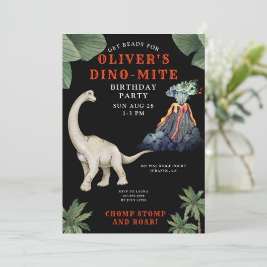 Dinosaur Geburtstagsparty Einladung (Stehend Vorderseite)