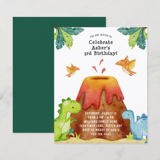 Dinosaur Geburtstagsparty Einladung (Vorne/Hinten)