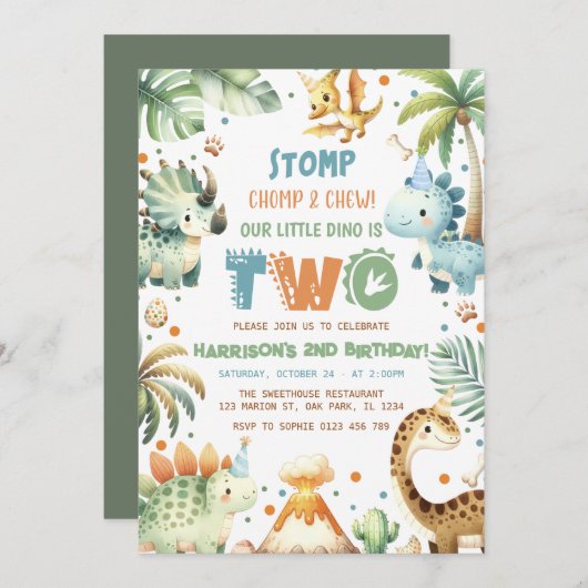 Dinosaur Geburtstagsparty Einladung (Vorne/Hinten)