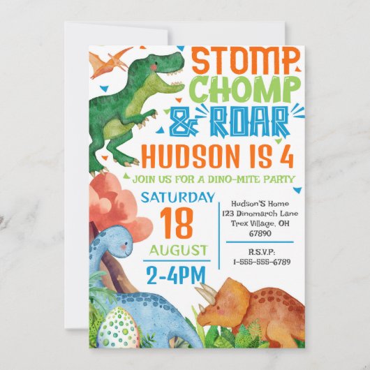 Dinosaur Geburtstagsparty Einladung Personalisiert (Vorderseite)