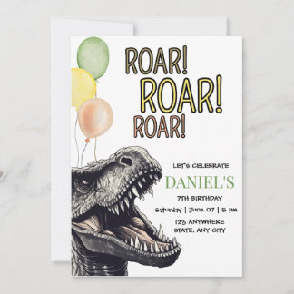 Dinosaur Geburtstagsparty Einladung, Roaring T-Rex Einladung