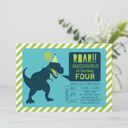 Dinosaur Geburtstagsparty Einladungen (Stehend Vorderseite)