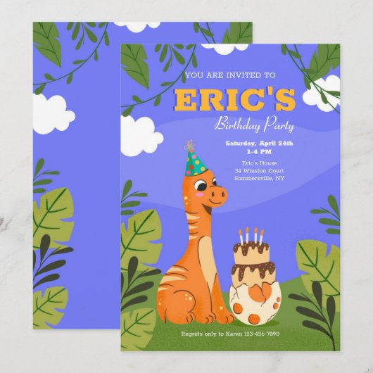 Dinosaur Geburtstagsparty Einladungen (Vorne/Hinten)