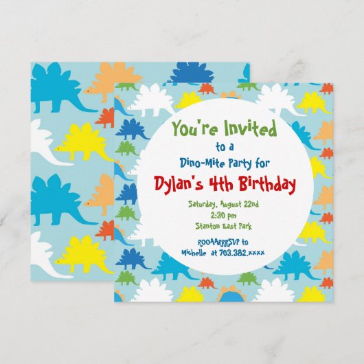 Dinosaur Geburtstagsparty Einladungen (Vorne/Hinten)