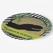 Dinosaur Geburtstagsparty gestreift Pappteller (Schrägansicht)