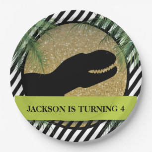 Dinosaur Geburtstagsparty gestreift Pappteller