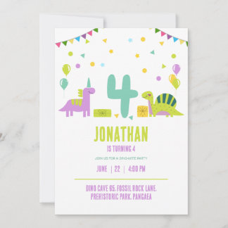 Dinosaur Geburtstagsparty Pastel Kinder 4. Geburts Einladung