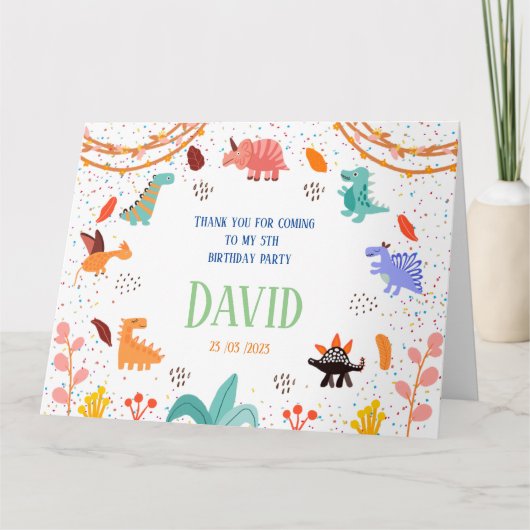 Dinosaur Geburtstagsparty Thema Dankeschön Karte (Vorderseite)