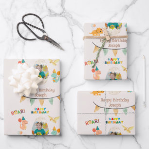Dinosaur Geburtstagsthema – Benutzerdefinierter Na Geschenkpapier Set