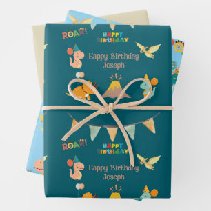 Dinosaur Geburtstagsthema - Individuelle Name und Geschenkpapier Set