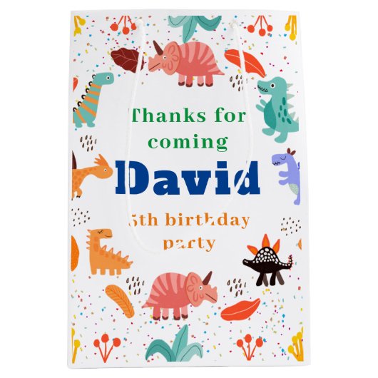 Dinosaur Geburtstagszeitung Mittlere Geschenktüte (Vorderseite)