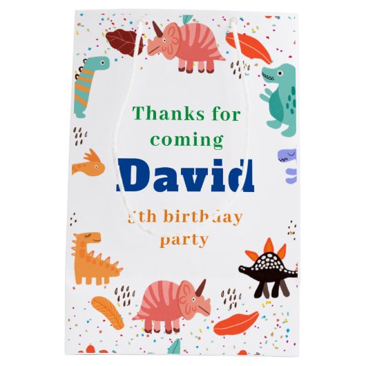 Dinosaur Geburtstagszeitung Mittlere Geschenktüte (Rückseite)