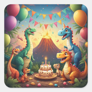 🎈 Dinosaur-Gebutstagsfeier im Dschungel mit Vulka Quadratischer Aufkleber