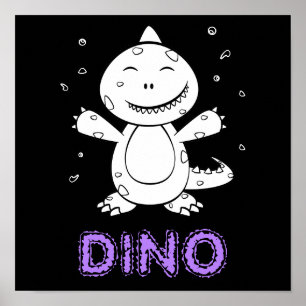 Dinosaur - Gestempeltes Kunsttier in Schwarz und W Poster