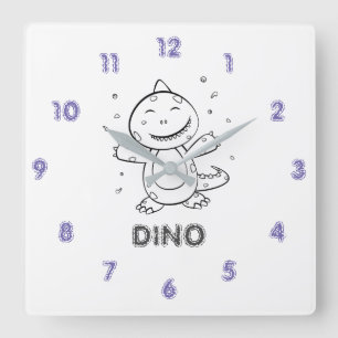 Dinosaur - Gestempeltes Kunsttier in Schwarz und W Quadratische Wanduhr
