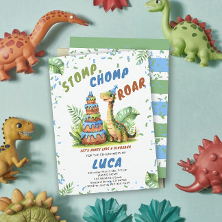 Dinosaur Giant Birthday Cake Niedlich Watercolor B Einladung