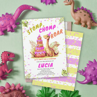 Dinosaur Giant Birthday Cake Niedlich Watercolor G Einladung