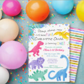 Dinosaur Girl 1. Geburtstag Einladung farbig