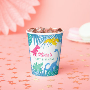 Dinosaur Girl 1. Geburtstag farbenfroh Pappbecher