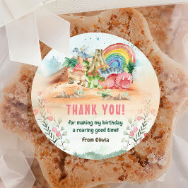 Dinosaur Girl 1. Geburtstags-Party Runder Aufkleber