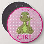 Dinosaur Girl Baby Dusche T Rex Button (Vorne & Hinten)