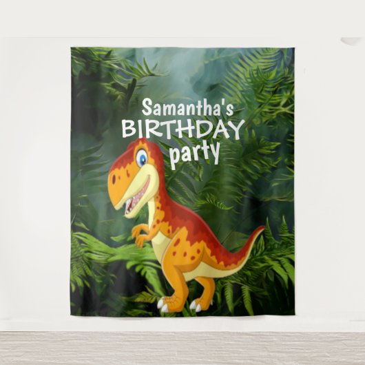 Dinosaur Girl BIRTHDAY Hintergrund Wandteppich (Vorderseite)