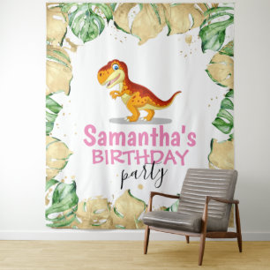 Dinosaur Girl BIRTHDAY Hintergrund Wandteppich