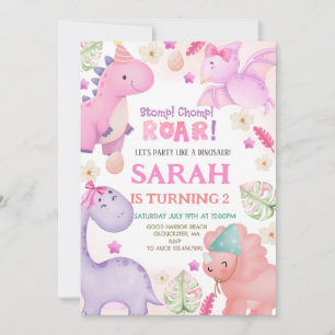 Dinosaur Girl Birthday Party Einladung