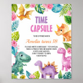 Dinosaur Girl Birthday Time Kapsel Zeichen Poster (Vorne)