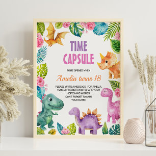 Dinosaur Girl Birthday Time Kapsel Zeichen Poster