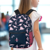 Dinosaur Girl Dark Blue Pink Individuelle Name Mon Bedruckter Rucksack