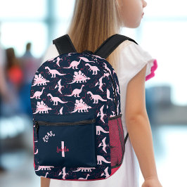 Dinosaur Girl Dark Blue Pink Individuelle Name Mon Bedruckter Rucksack