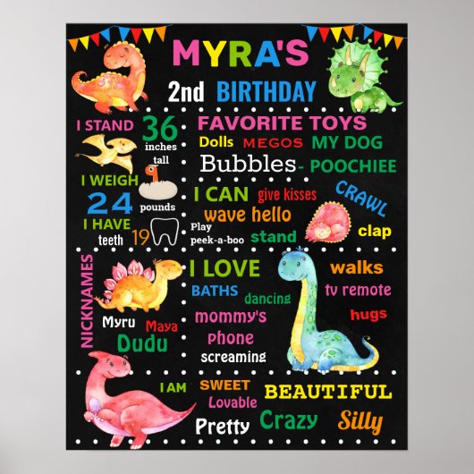 Dinosaur Girl Dino Birthday Meilenstein Poster (Vorne)